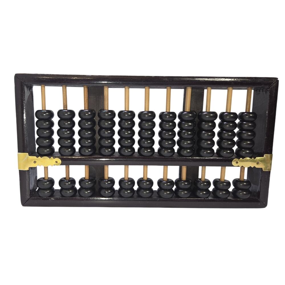 Lotus Flower Brand Chinese Wood Abacus 11 Rods Suanpan Counting Frame Vintage